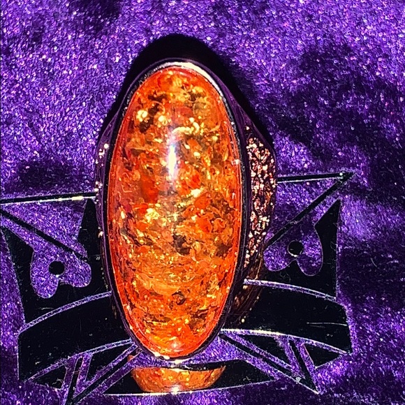 NWT Orange Goldstone Amber Orgonite Filagree Rose Gold Ring Sz 8 - Picture 4 of 8